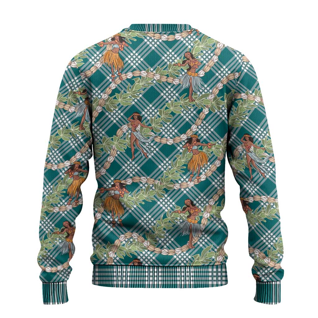 Teal Palaka Hula Girls Seamless Hawaii Aloha Ugly Christmas Sweater LT7 - Polynesian Pride