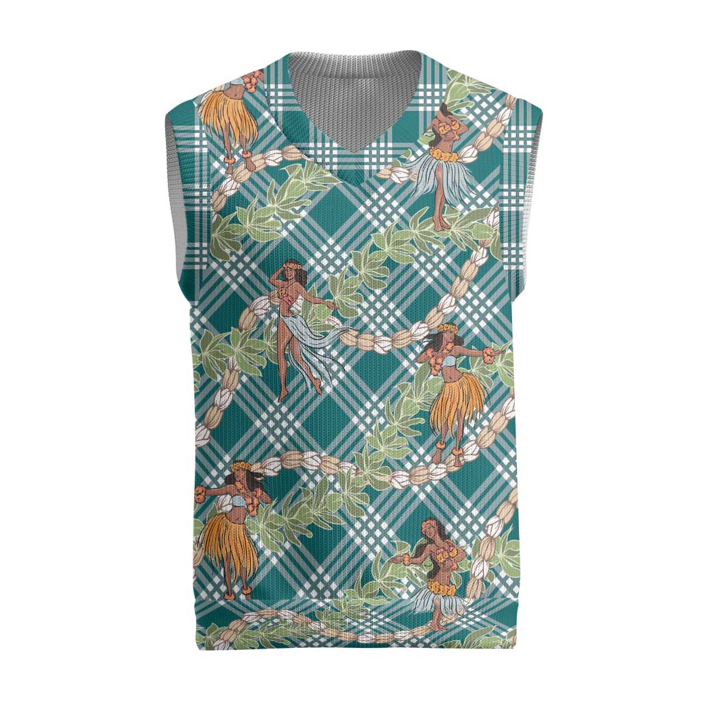 Teal Palaka Hula Girls Seamless Hawaii Aloha Christmas Knitted V-Neck Vest LT7 Teal - Polynesian Pride