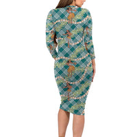 Teal Palaka Hula Girls Seamless Hawaii Aloha Long Sleeve Bodycon Dress LT7 - Polynesian Pride