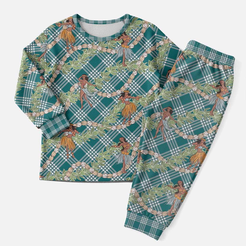 Teal Palaka Hula Girls Seamless Hawaii Aloha Christmas Pajama Set LT7 Men Teal - Polynesian Pride