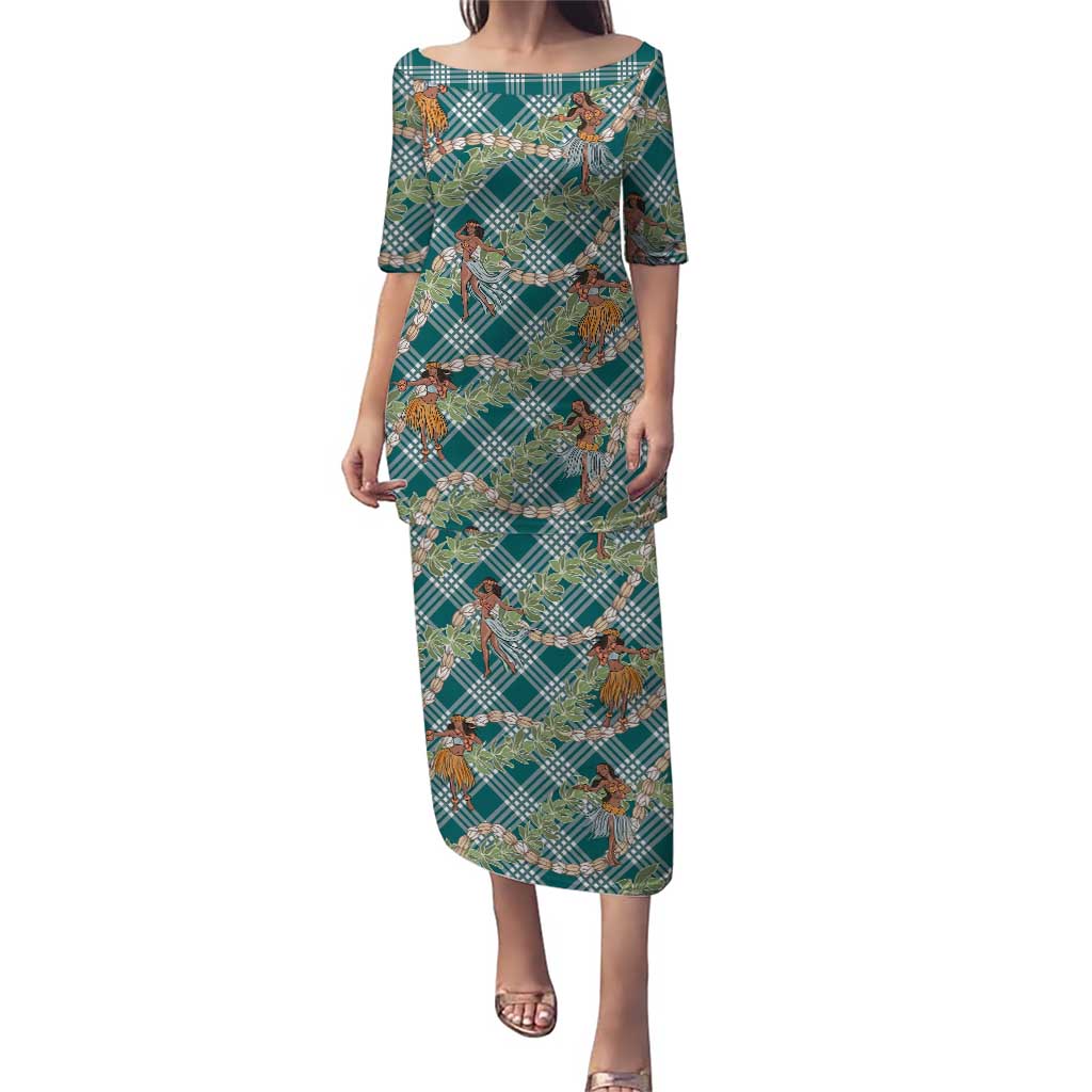 Teal Palaka Hula Girls Seamless Hawaii Aloha Puletasi LT7 Long Dress Teal - Polynesian Pride