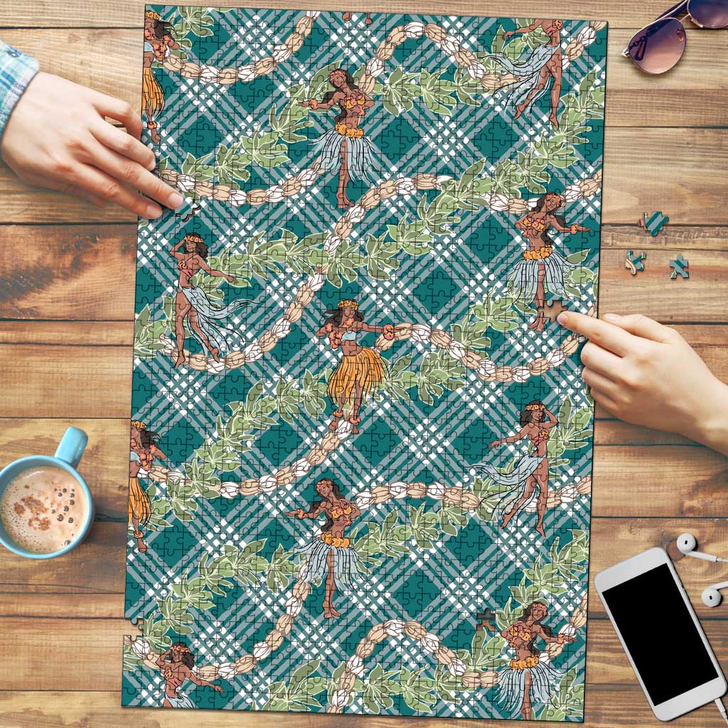 Teal Palaka Hula Girls Seamless Hawaii Aloha Puzzle LT7 Teal - Polynesian Pride