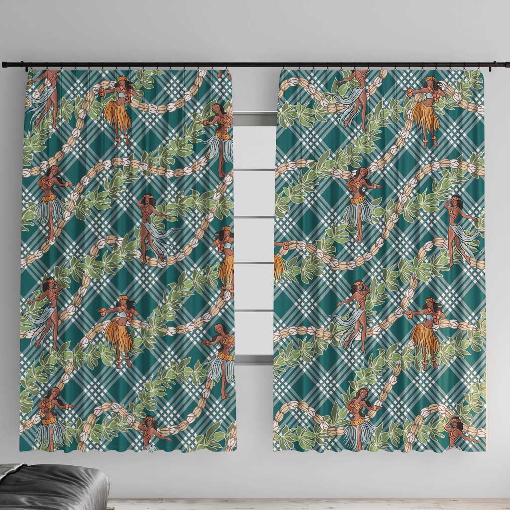Teal Palaka Hula Girls Seamless Hawaii Aloha Window Curtain LT7 With Hooks Teal - Polynesian Pride