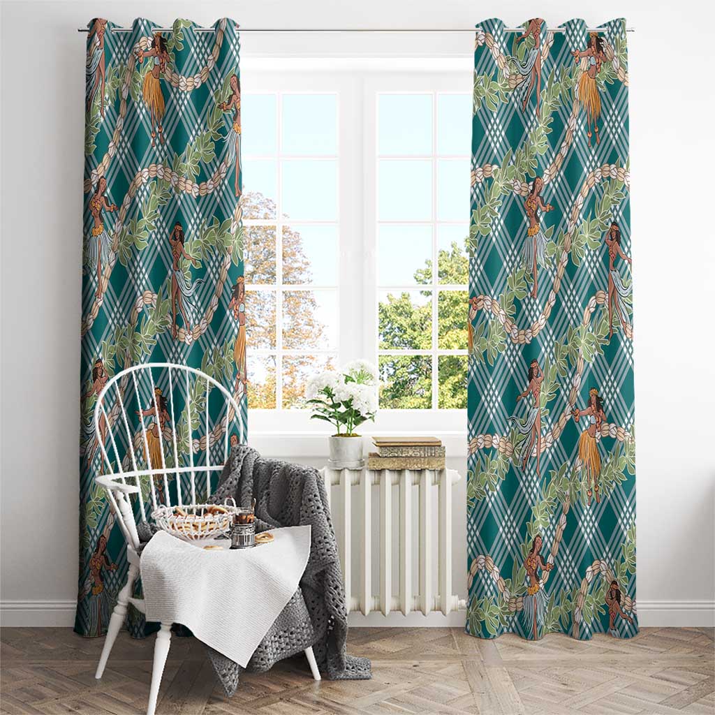 Teal Palaka Hula Girls Seamless Hawaii Aloha Window Curtain LT7 - Polynesian Pride