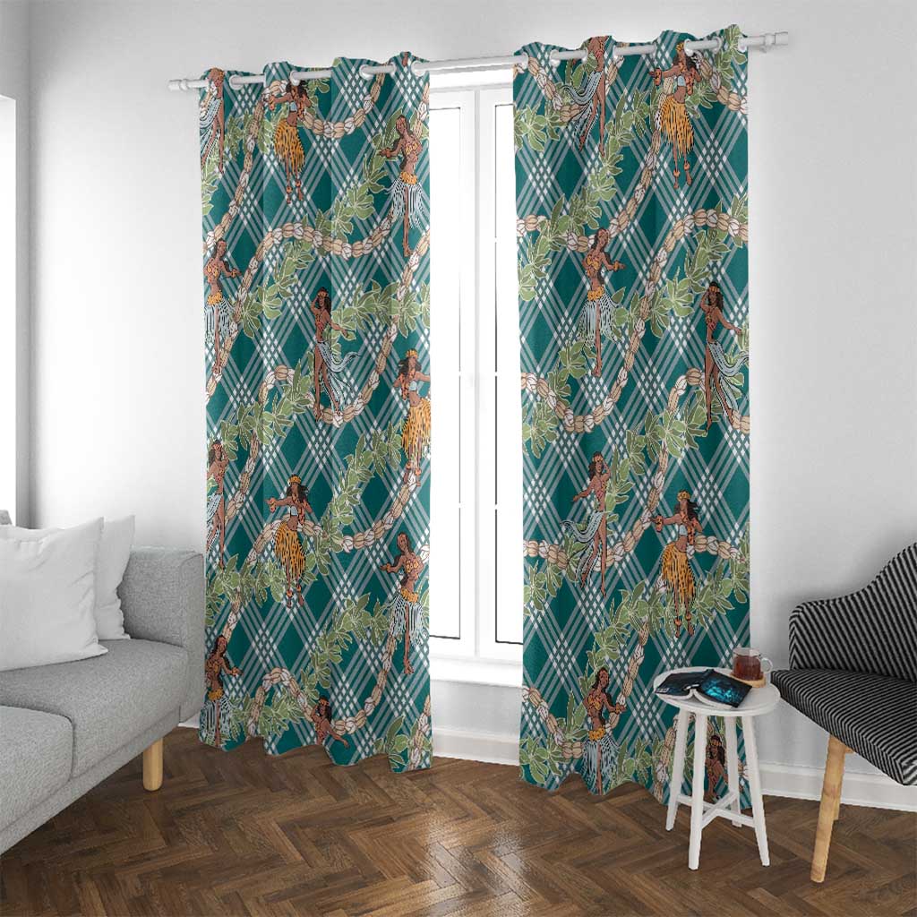 Teal Palaka Hula Girls Seamless Hawaii Aloha Window Curtain LT7 With Grommets Teal - Polynesian Pride