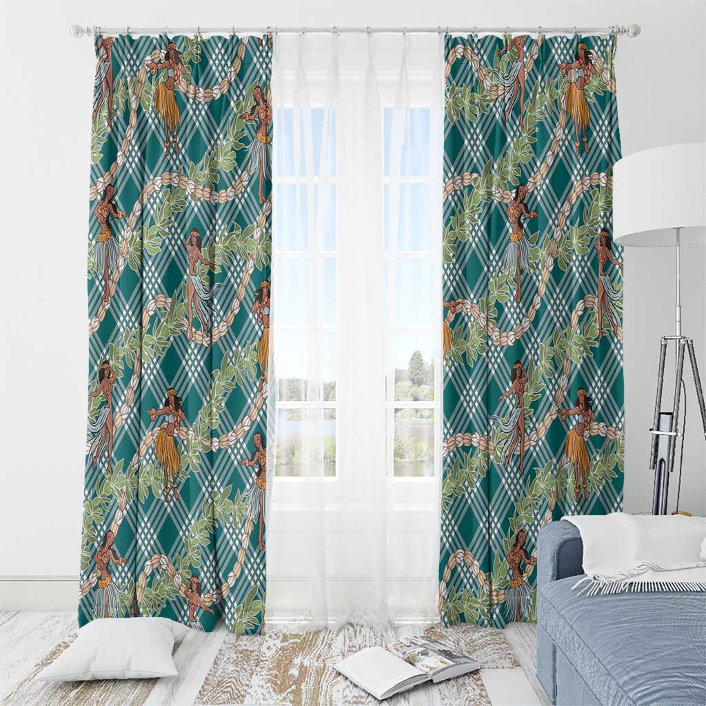 Teal Palaka Hula Girls Seamless Hawaii Aloha Window Curtain LT7 - Polynesian Pride