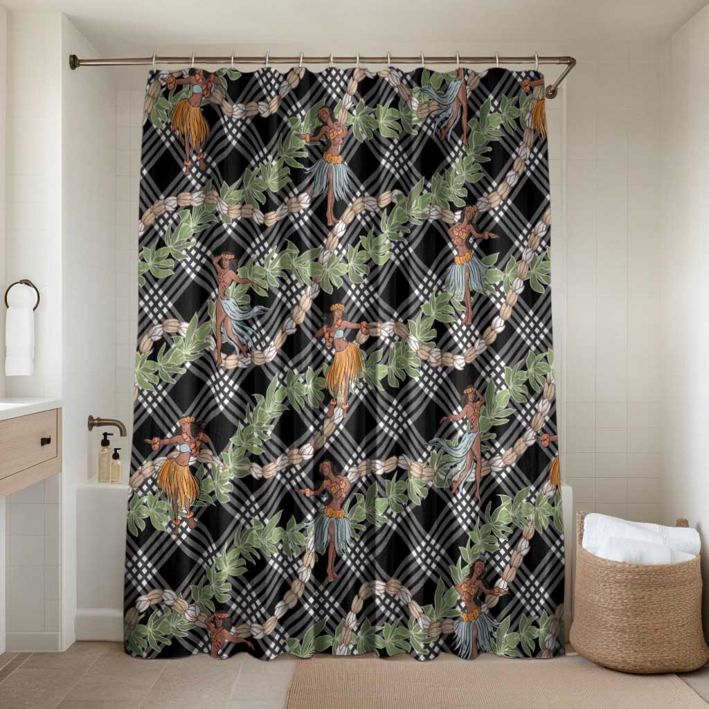 Sable Palaka Hula Girls Seamless Hawaii Aloha Bathroom Set LT7 Shower Curtain Only Black - Polynesian Pride