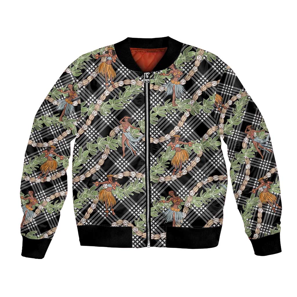Sable Palaka Hula Girls Seamless Hawaii Aloha Bomber Jacket LT7 Unisex Black - Polynesian Pride