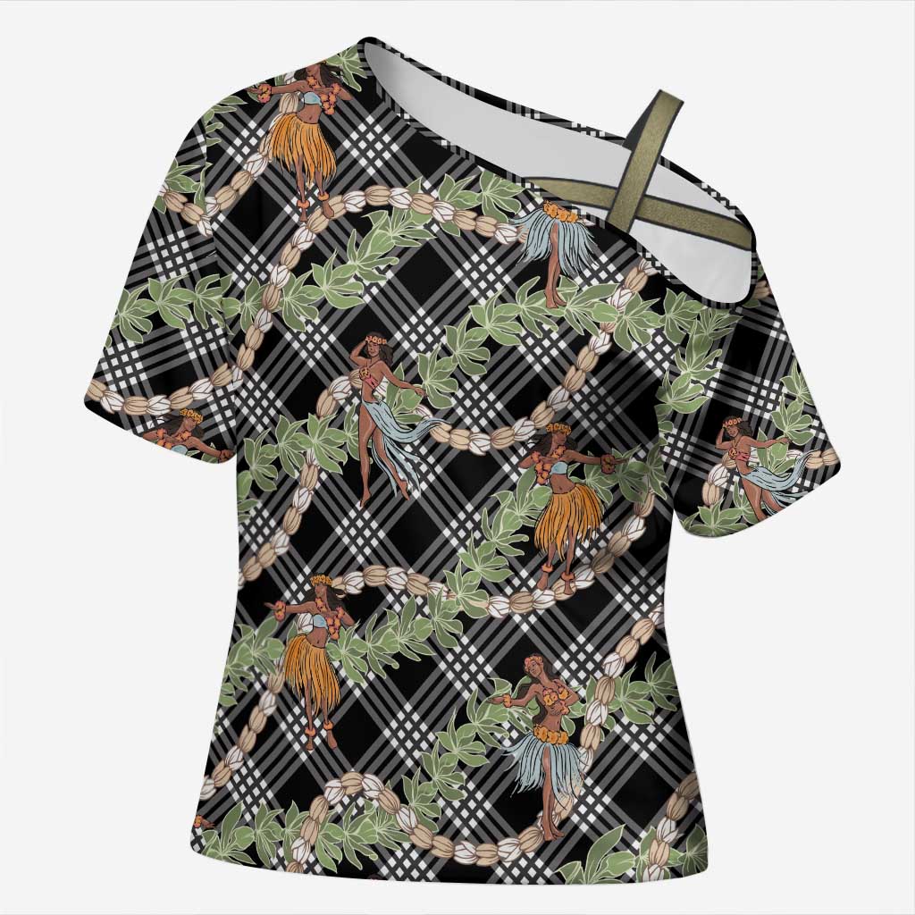 Sable Palaka Hula Girls Seamless Hawaii Aloha Cross Shoulder Shirt LT7 Female Black - Polynesian Pride