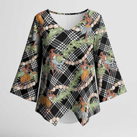 Sable Palaka Hula Girls Seamless Hawaii Aloha Kimono Sleeve Blouse LT7 Female Black - Polynesian Pride