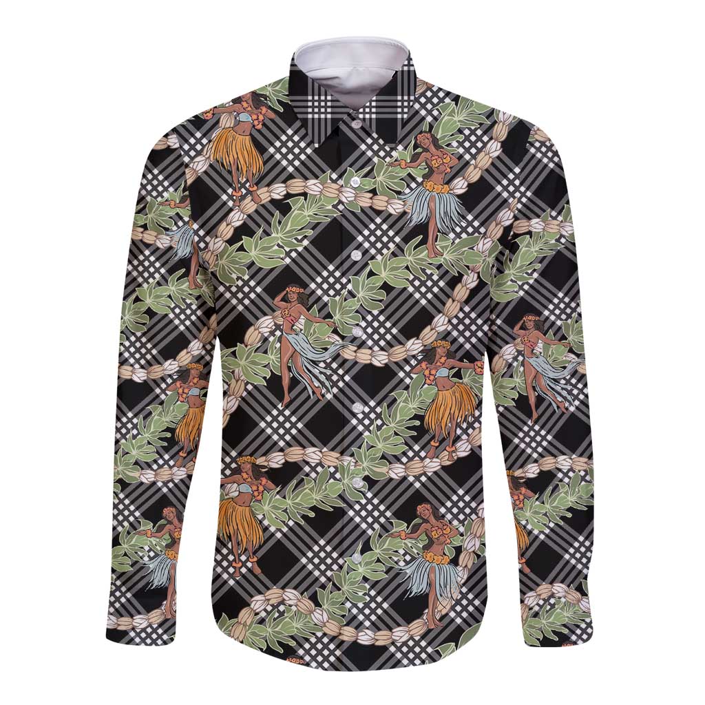 Sable Palaka Hula Girls Seamless Hawaii Aloha Long Sleeve Button Shirt LT7 Unisex Black - Polynesian Pride