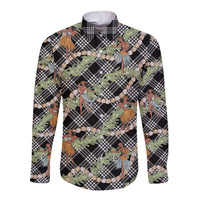 Sable Palaka Hula Girls Seamless Hawaii Aloha Long Sleeve Button Shirt LT7 Unisex Black - Polynesian Pride