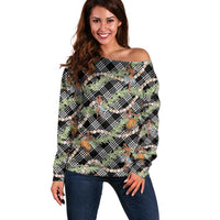 Sable Palaka Hula Girls Seamless Hawaii Aloha Off Shoulder Sweater LT7 Women Black - Polynesian Pride