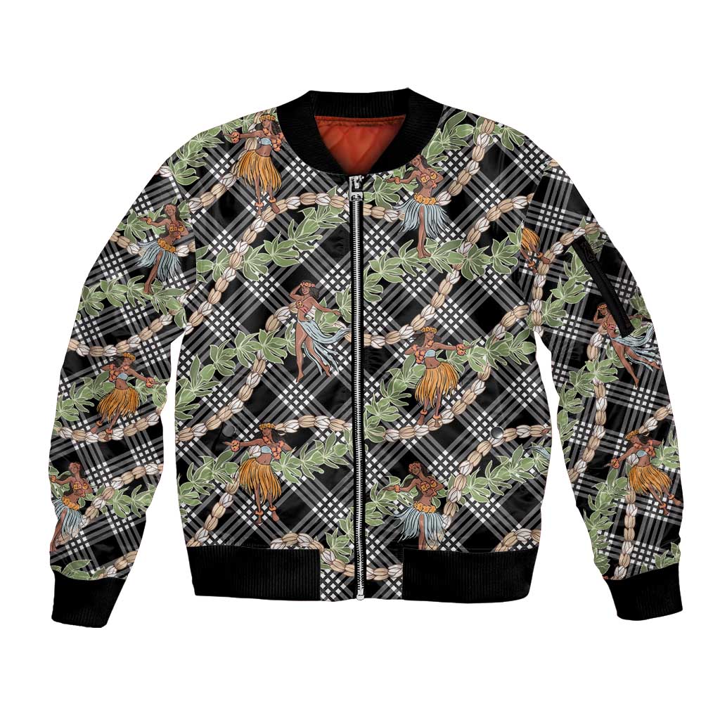 Sable Palaka Hula Girls Seamless Hawaii Aloha Sleeve Zip Bomber Jacket LT7 Unisex Black - Polynesian Pride