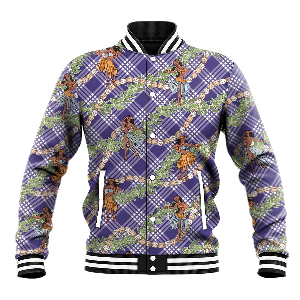 Lavender Palaka Hula Girls Seamless Hawaii Aloha Baseball Jacket LT7 Unisex Lavender - Polynesian Pride