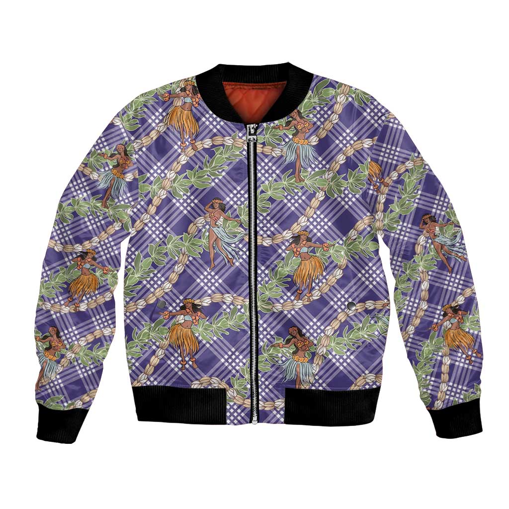 Lavender Palaka Hula Girls Seamless Hawaii Aloha Bomber Jacket LT7 Unisex Lavender - Polynesian Pride