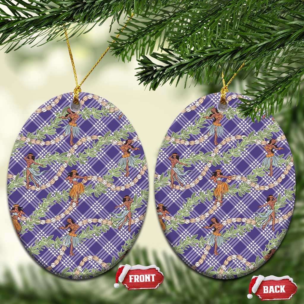 Lavender Palaka Hula Girls Seamless Hawaii Aloha Ceramic Ornament LT7 Oval Lavender - Polynesian Pride