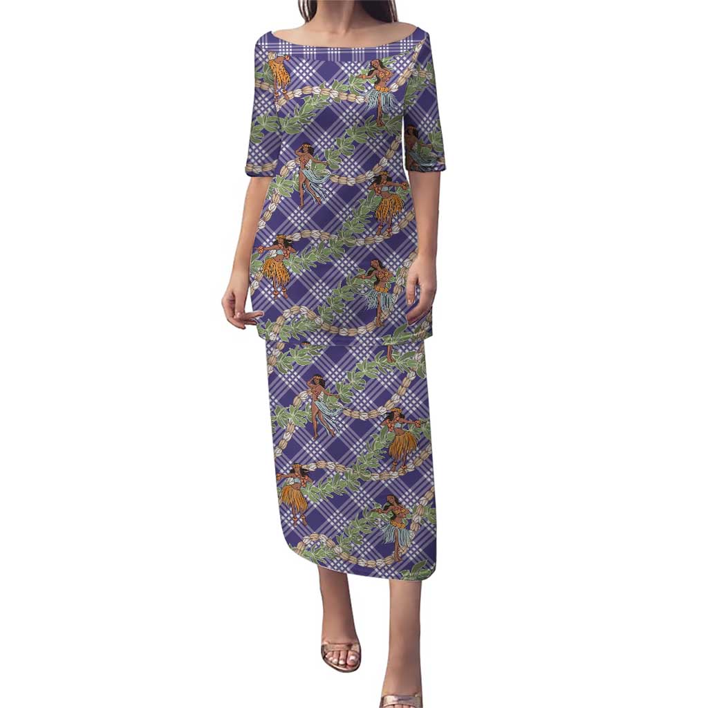 Lavender Palaka Hula Girls Seamless Hawaii Aloha Puletasi LT7 Long Dress Lavender - Polynesian Pride