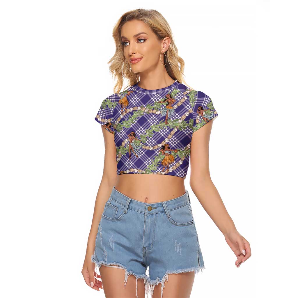 Lavender Palaka Hula Girls Seamless Hawaii Aloha Raglan Cropped T Shirt LT7 Female Lavender - Polynesian Pride