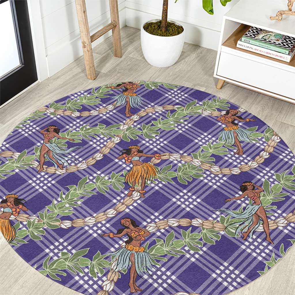 Lavender Palaka Hula Girls Seamless Hawaii Aloha Round Carpet LT7 Lavender - Polynesian Pride