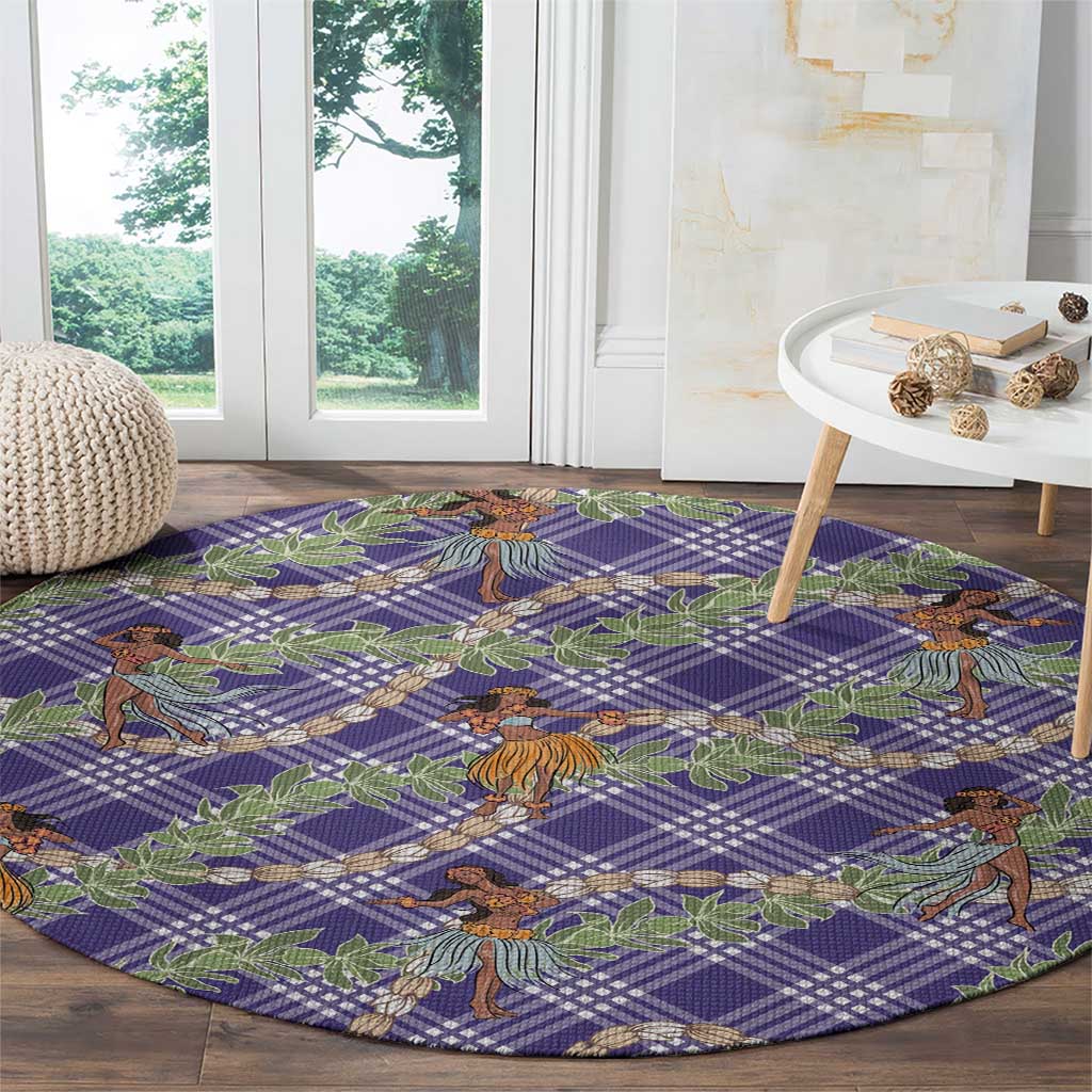 Lavender Palaka Hula Girls Seamless Hawaii Aloha Round Carpet LT7 - Polynesian Pride