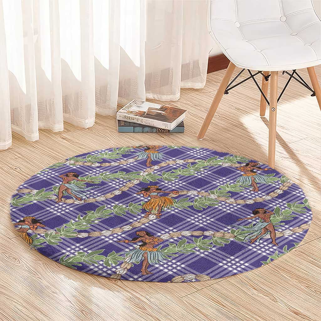 Lavender Palaka Hula Girls Seamless Hawaii Aloha Round Carpet LT7 - Polynesian Pride