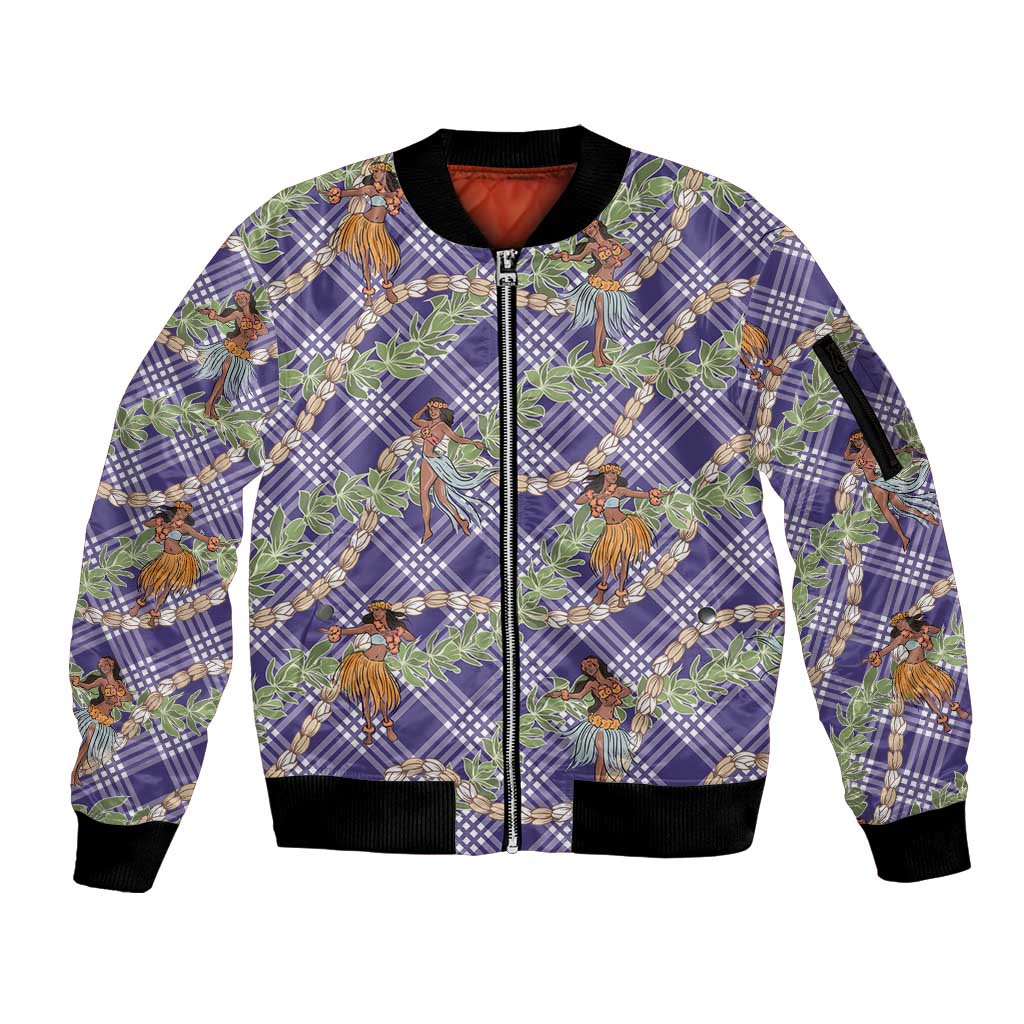 Lavender Palaka Hula Girls Seamless Hawaii Aloha Sleeve Zip Bomber Jacket LT7 Unisex Lavender - Polynesian Pride