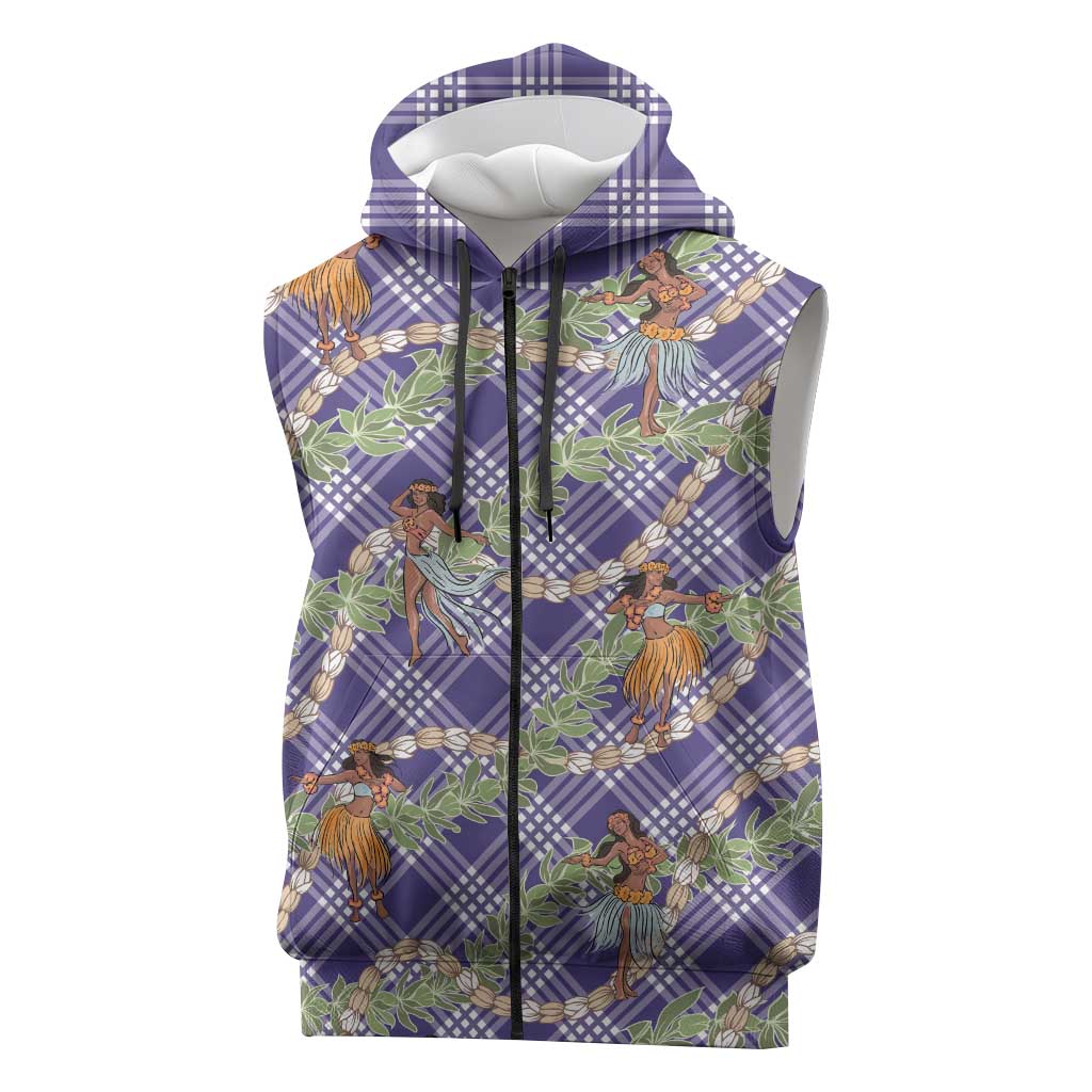Lavender Palaka Hula Girls Seamless Hawaii Aloha Sleeveless Zip Hoodie LT7 Lavender - Polynesian Pride