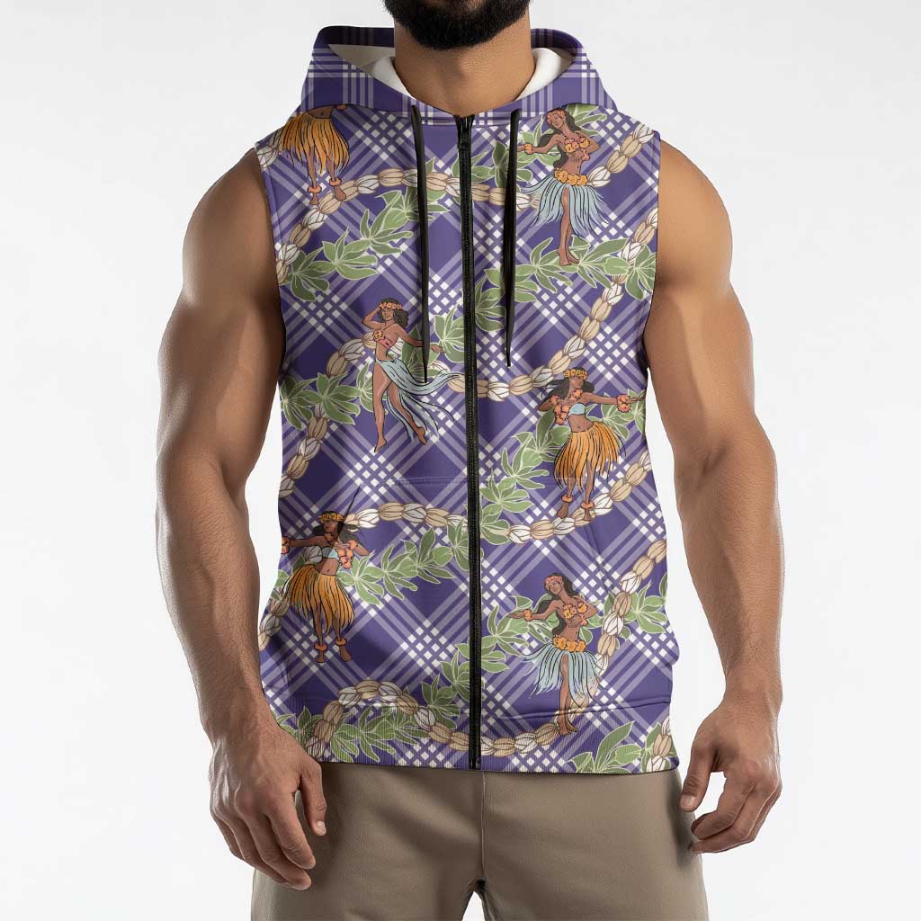 Lavender Palaka Hula Girls Seamless Hawaii Aloha Sleeveless Zip Hoodie LT7 - Polynesian Pride