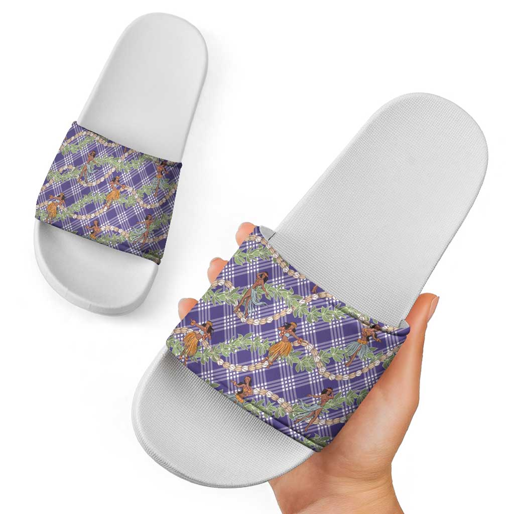 Lavender Palaka Hula Girls Seamless Hawaii Aloha Slide Sandals LT7 - Polynesian Pride
