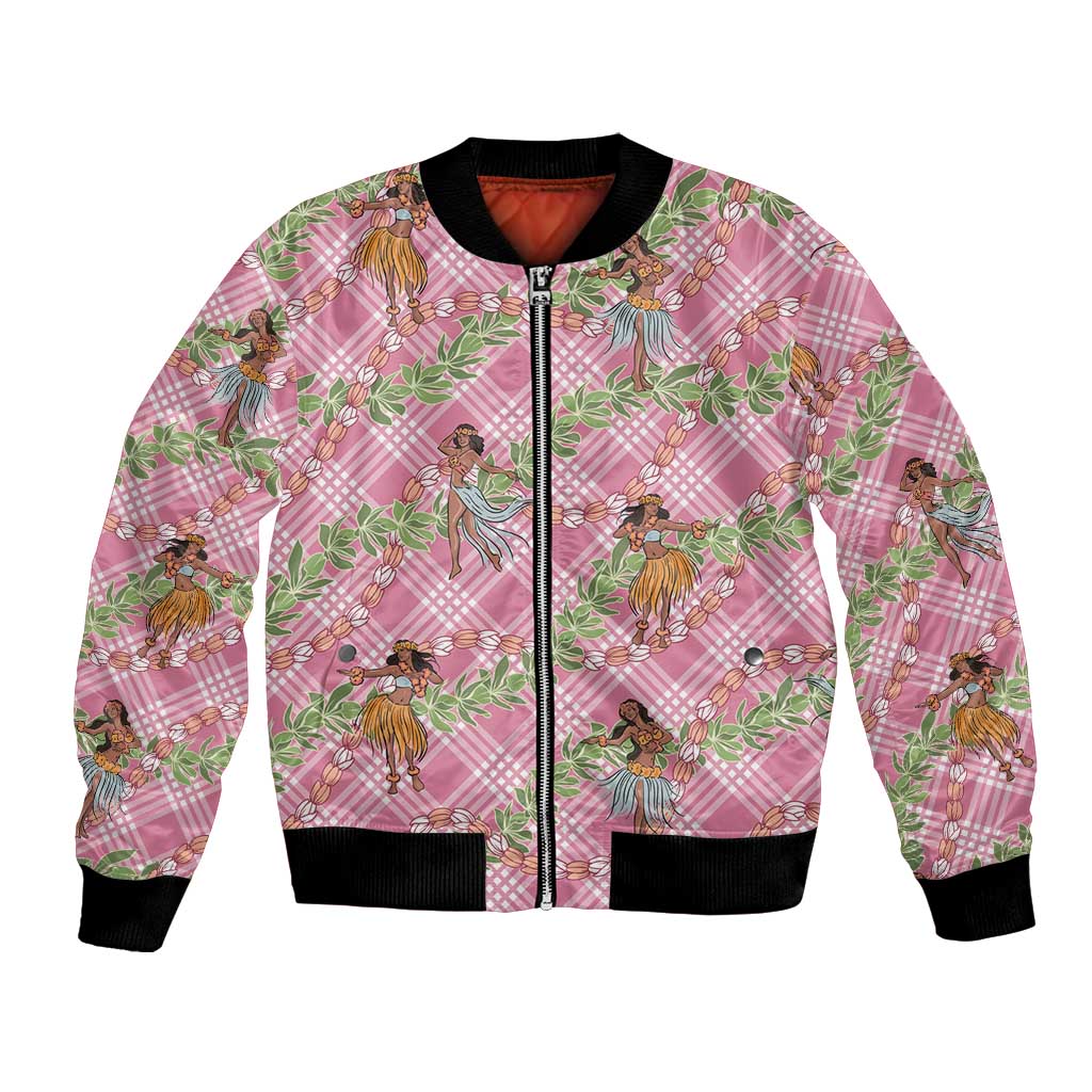 Lokelani Pink Palaka Hula Girls Seamless Hawaii Aloha Bomber Jacket LT7 Unisex Pink - Polynesian Pride