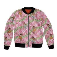 Lokelani Pink Palaka Hula Girls Seamless Hawaii Aloha Bomber Jacket LT7 Unisex Pink - Polynesian Pride