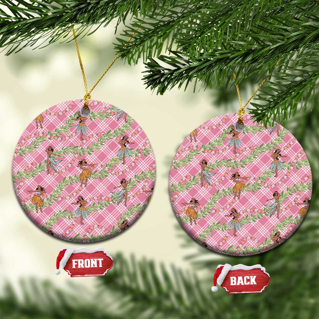 Lokelani Pink Palaka Hula Girls Seamless Hawaii Aloha Ceramic Ornament LT7 Circle Pink - Polynesian Pride