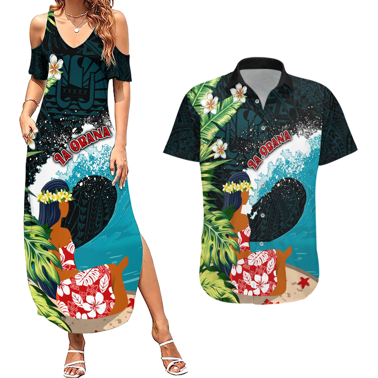 Tahiti Ia Orana Couples Matching Summer Maxi Dress and Hawaiian Shirt Tahitian Vahine LT7 Colorful - Polynesian Pride