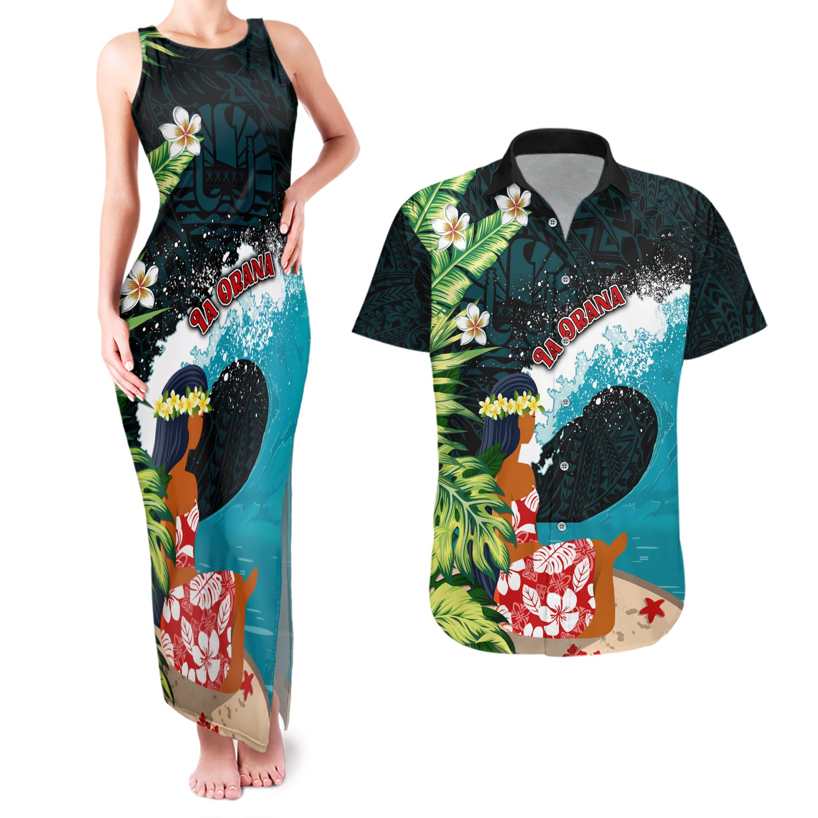 Tahiti Ia Orana Couples Matching Tank Maxi Dress and Hawaiian Shirt Tahitian Vahine LT7 Colorful - Polynesian Pride