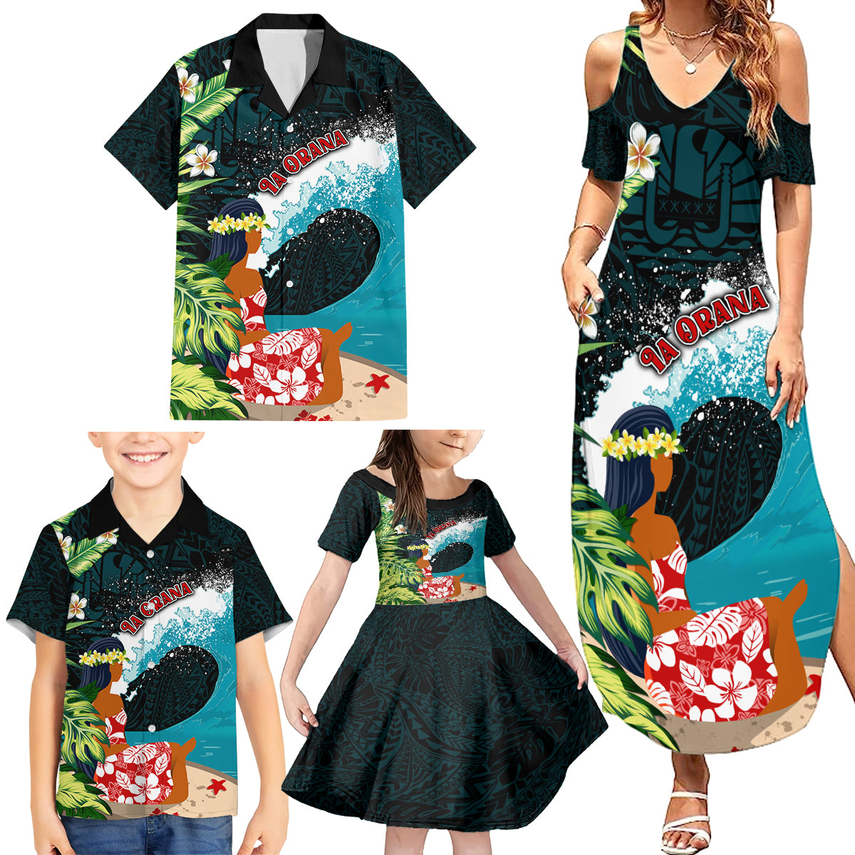 Tahiti Ia Orana Family Matching Summer Maxi Dress and Hawaiian Shirt Tahitian Vahine LT7 - Polynesian Pride