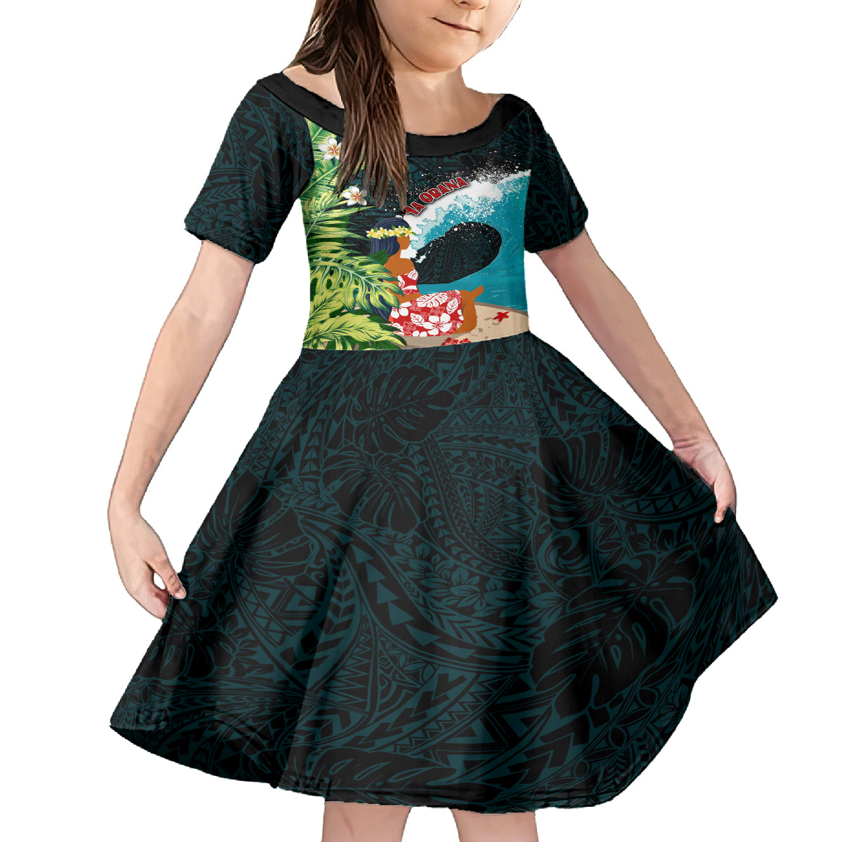 Tahiti Ia Orana Kid Short Sleeve Dress Tahitian Vahine LT7 KID Colorful - Polynesian Pride