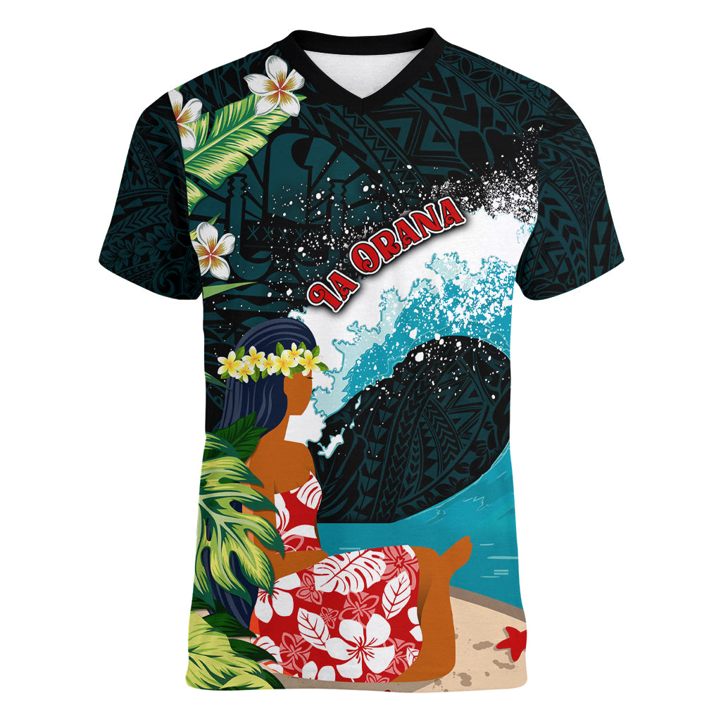 Tahiti Ia Orana Women V Neck T Shirt Tahitian Vahine LT7 Female Colorful - Polynesian Pride