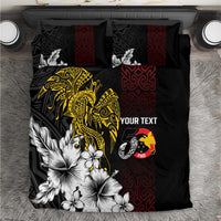 Personalized Papua New Guinea 50th Independence Anniversary Bedding Set Oro Tapa Mix Plumeria LT7 Black - Polynesian Pride