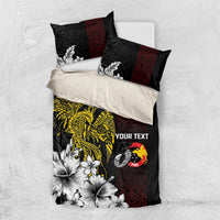 Personalized Papua New Guinea 50th Independence Anniversary Bedding Set Oro Tapa Mix Plumeria LT7 US Twin 172cm x 218cm Black - Polynesian Pride