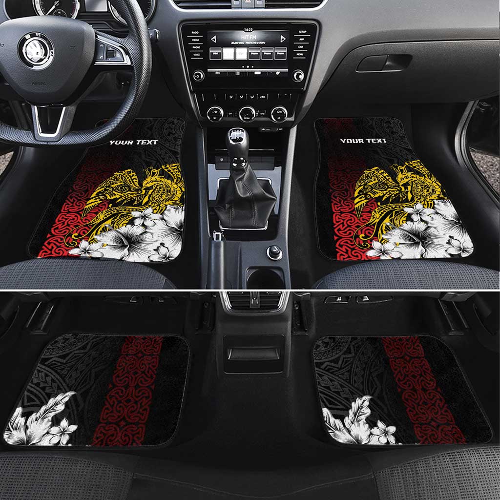 Personalized Papua New Guinea 50th Independence Anniversary Car Mats Oro Tapa Mix Plumeria LT7 Set 4pcs Black - Polynesian Pride