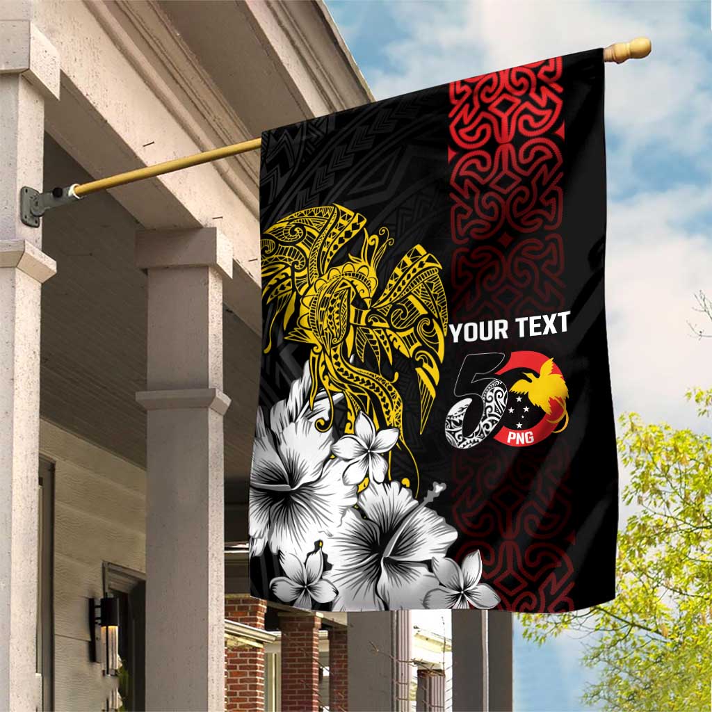 Personalized Papua New Guinea 50th Independence Anniversary Garden Flag Oro Tapa Mix Plumeria LT7 House Flag Black - Polynesian Pride