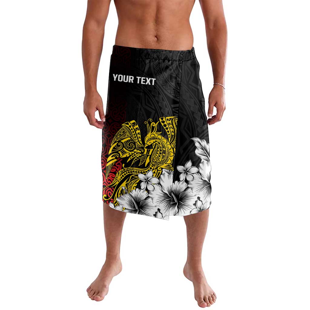 Personalized Papua New Guinea 50th Independence Anniversary Lavalava Oro Tapa Mix Plumeria LT7 Black - Polynesian Pride