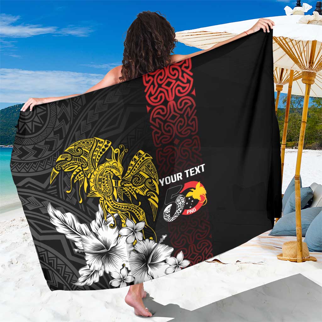 Personalized Papua New Guinea 50th Independence Anniversary Sarong Oro Tapa Mix Plumeria LT7 One Size 44 x 66 inches Black - Polynesian Pride