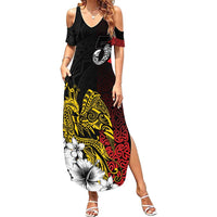 Personalized Papua New Guinea 50th Independence Anniversary Summer Maxi Dress Oro Tapa Mix Plumeria LT7 Women Black - Polynesian Pride
