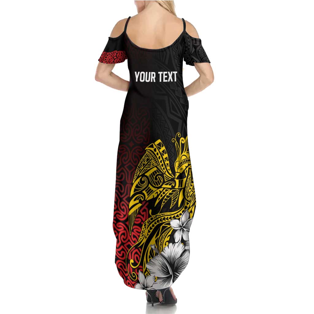 Personalized Papua New Guinea 50th Independence Anniversary Summer Maxi Dress Oro Tapa Mix Plumeria LT7 - Polynesian Pride