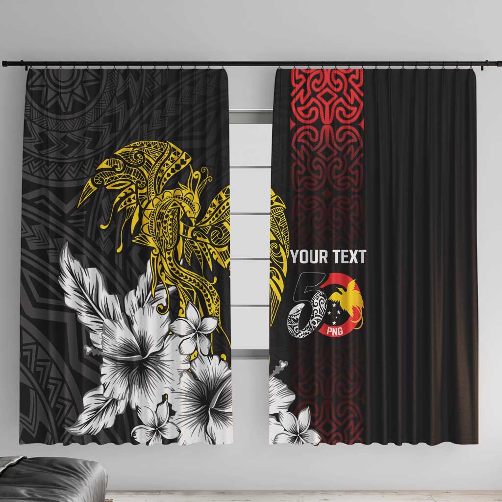 Personalized Papua New Guinea 50th Independence Anniversary Window Curtain Oro Tapa Mix Plumeria LT7 With Hooks Black - Polynesian Pride