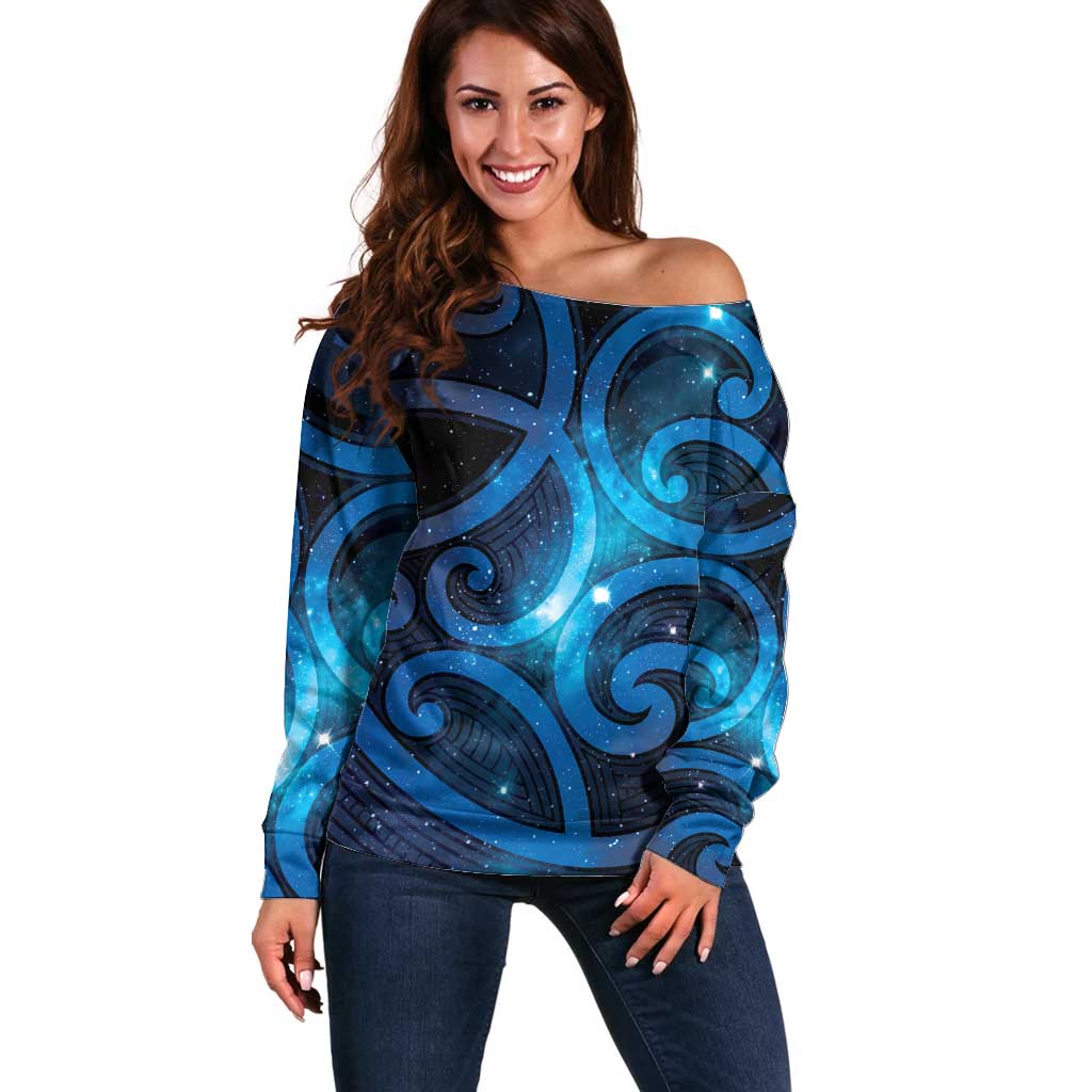 New Zealand Maori Matariki Off Shoulder Sweater Galaxy Kowhaiwhai LT7 Women Galaxy - Polynesian Pride