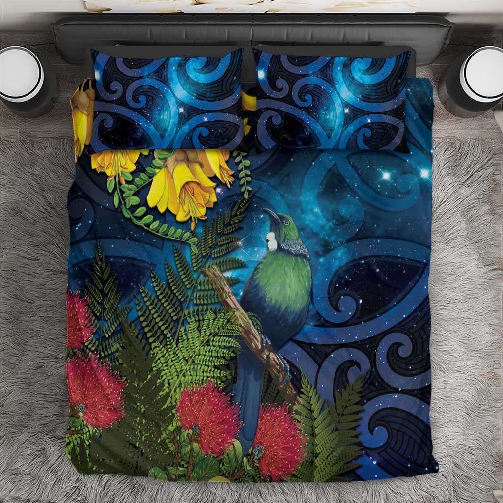 Tui Bird New Zealand Starry Sky Bedding Set Maori Koru LT7 Galaxy - Polynesian Pride