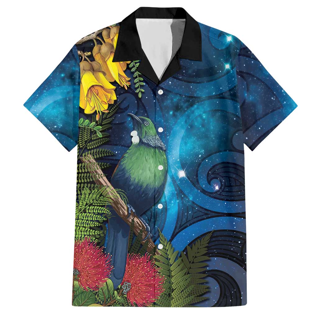Tui Bird New Zealand Starry Sky Hawaiian Shirt Maori Koru LT7 Galaxy - Polynesian Pride